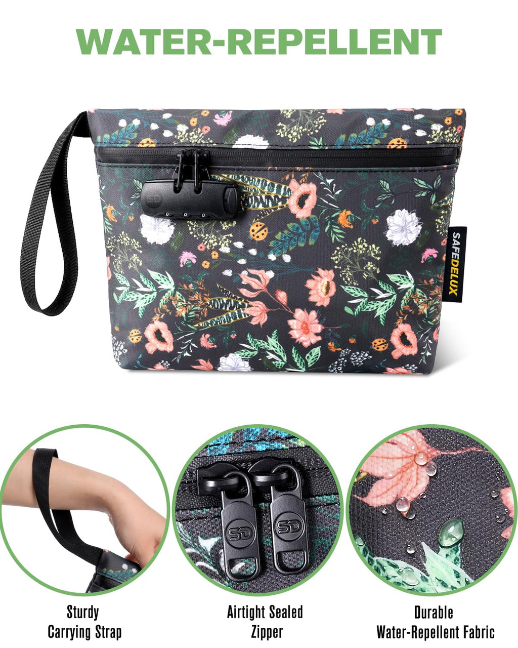 SafeDelux Smell Proof Bag, Odor Proof Bag with Combination Lock, Durable Smell Proof Container with Carbon Lining, Secure Odorless Travel Pouch for Home & On-the-Go (Green Combo)