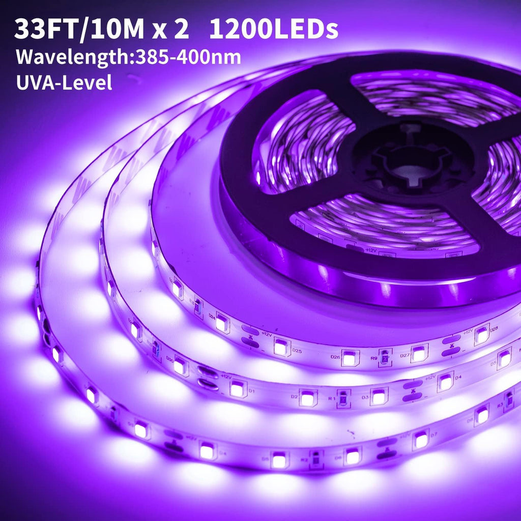 PIZHLO 66 Foot Black Light Strips & Remote, Dimmable Flexible Blackights Strip Lights 1200 LEDs for Glow Party Body Paint Birthday Bedroom Room Fluorescent Tapestry Poster, Non-Waterproof