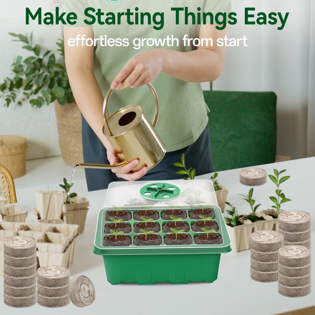 Seed Starter Tray with Peat Pellets, Green Seeding Starter Trays for Plants