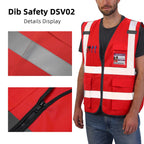 Dib Safety Reflective Safety Vest for Men Women, High Visibility Vest with Pockets and Zipper, Red 4XL