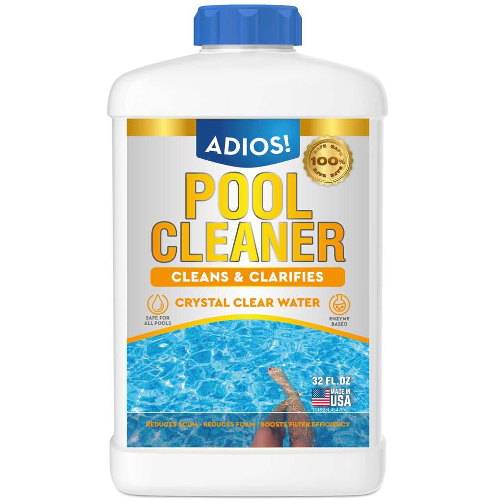 Adios! 20X Pool Cleaner and Clarifier – Restores Cloudy and Hazy Water for Above Ground and Inground Pools – Twenty Treatments per 32oz Bottle