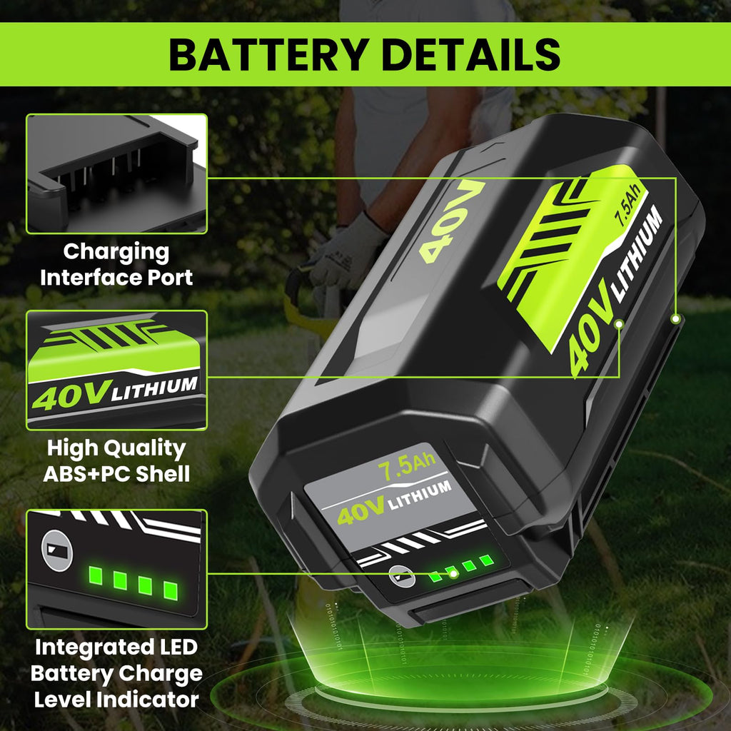 GERIT BATT 2Pack 7.5Ah OP4026 Replacement for Ryobi 40V Batteries and OP401 Charger, Compatible with Ryobi 40V Battery OP4040 OP40404 OP40201 (7.5Amps-3PC)