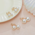 Sanglarst 4 Pairs Pearl Stud Earrings Sterling Silver Earring Flat Round