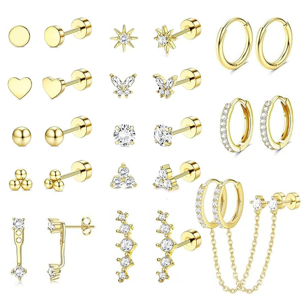 LOFITOR Gold Flat Back Earrings for Women Surgical Stainless Steel Set