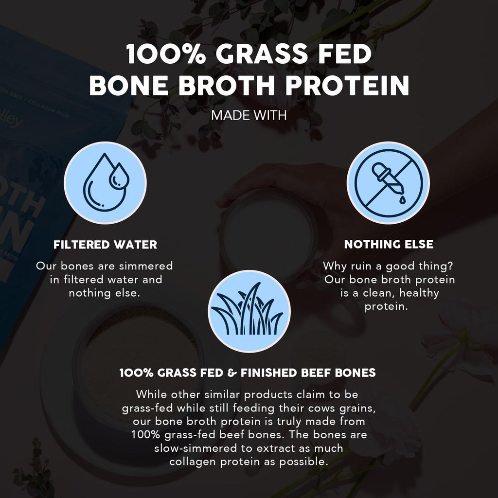 Paleovalley 100% Grass Fed Beef Bone Broth Protein Powder - Rich in Collagen Peptides for Hair, Skin, Gut Health, Bone and Joint Support - 13g Protein Per Serving - No Gluten or GMOs - Chocolate