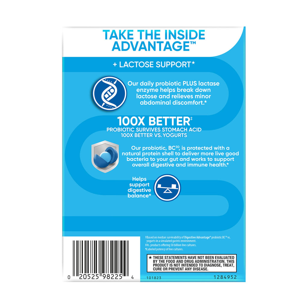 Digestive Advantage Lactose Defense Capsules (96 Count In A Box), Helps Breaks Down Lactose and Defend Against Digestive Upset, Supports Digestive and Immune Health, CFUs