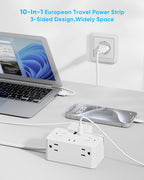 Kakyanill European Travel Plug Adapter, EU/UK/US Travel Plug Adapter Power Strip, 6 AC Outlets, 4 USB Ports (2 USB C), 3ft Wrapped Around Extension Cord, Universal Travel Adapter