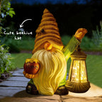 WONDHOME 12.3'' Solar Garden Gnomes Outdoor Decor Honey Bee jar Gnome Statues with LED Lantern Spring Patio Lawn Yard Art Decoration Easter Birthday Christmas Gardening Gifts for Mom Dad, Bee Gnome