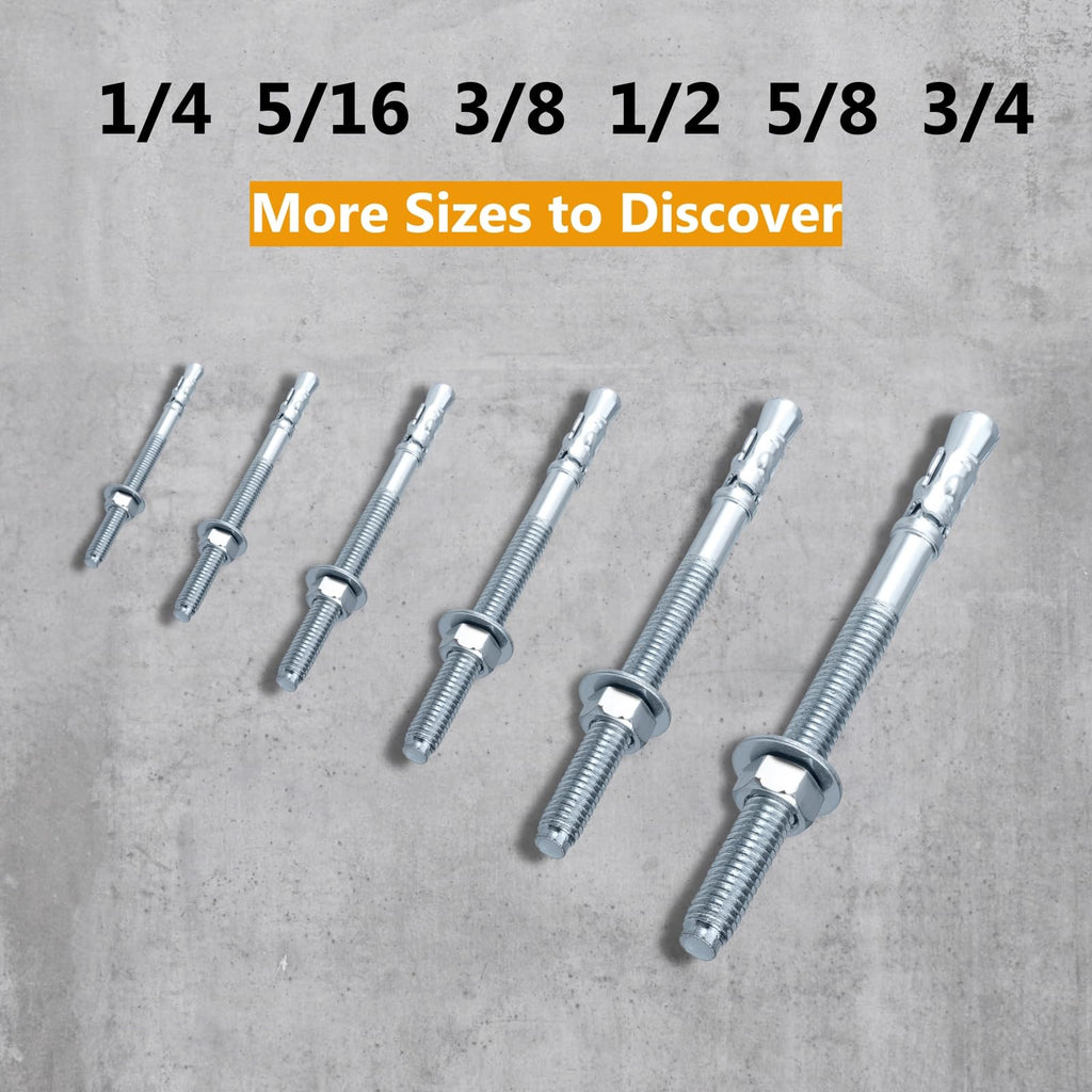 Party Animals 1/2 x 4-1/2 Inch Wedge Anchor, 10 PCs Zinc-Plated Industrial Anchor Bolts for Cement, Concrete