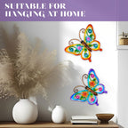 YIWEMON 2 Pack Metal/Glass Butterfly Wall Decor, 14.2" Outdoor Fence Wall Art Decor, Wall Sculpture Hanging Decoration Perfect for Garden Yard Living Room Bedroom Patio Balcony