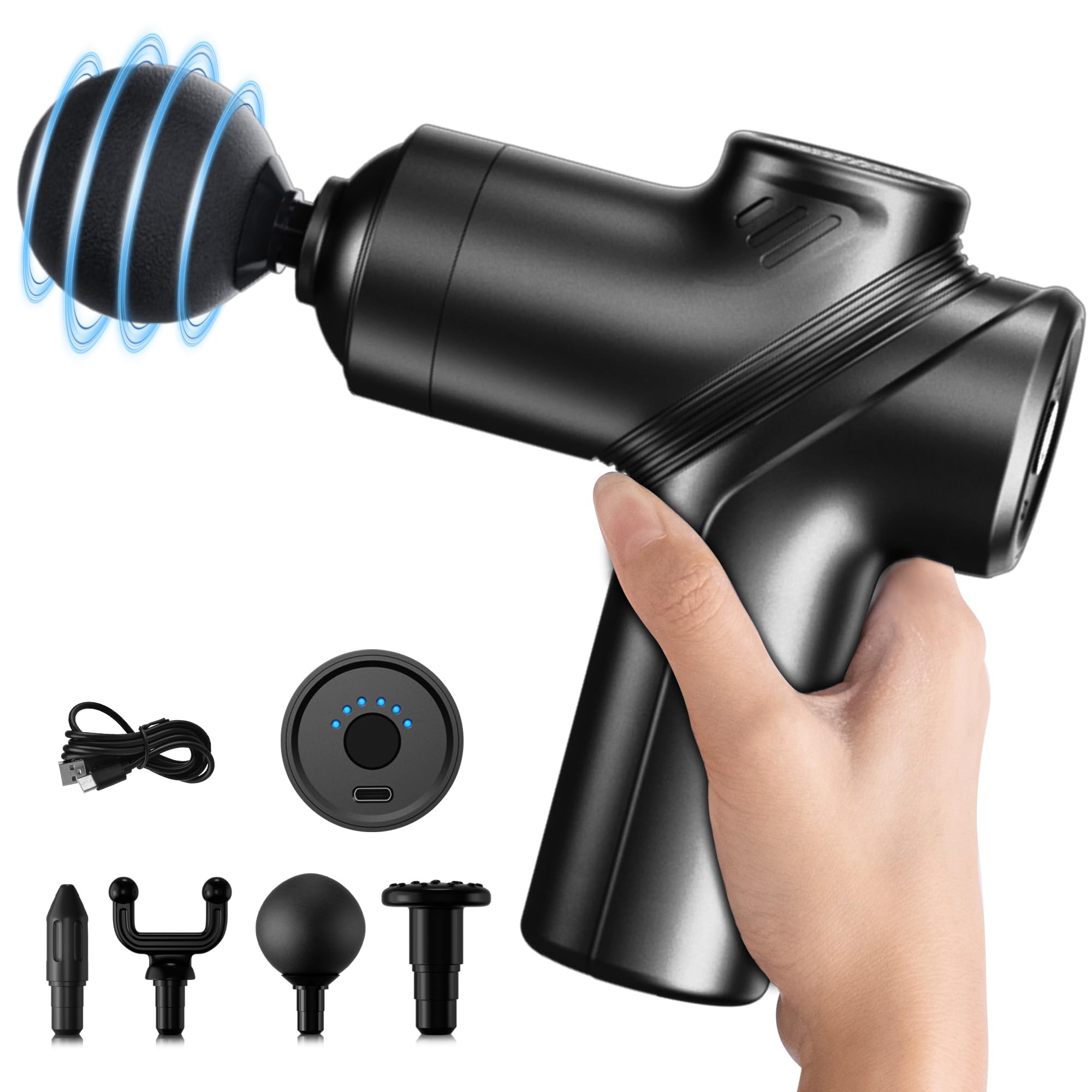 LEERCON Massage Gun Deep Tissue, Silent Motor and Portable Massage Gun with 4 Interchangeable Heads for Deep Muscle Relief and Relaxation, Relax Gift, Black