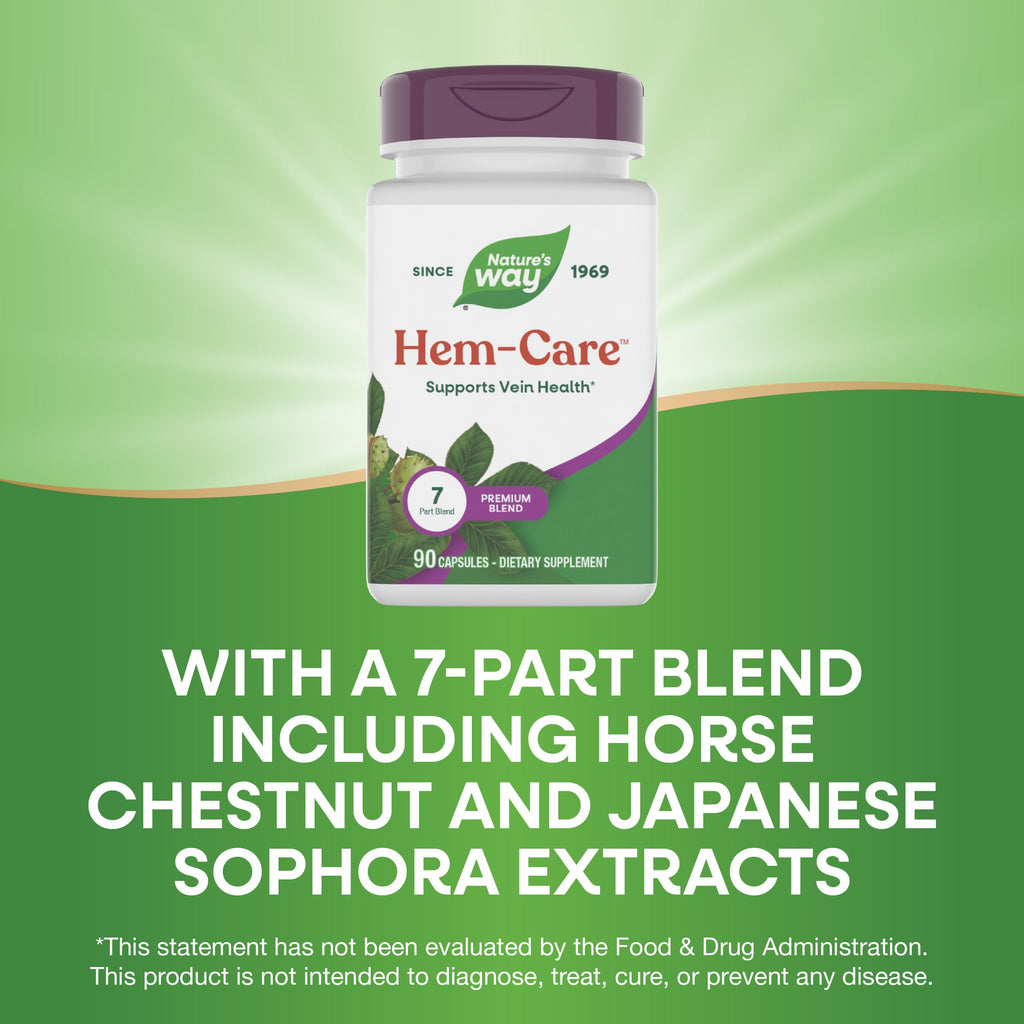 Nature's Way Premium Hem-Care, Unique Vein Health Blend*, with Vitamins C & E, Choline, Calcium, Phosphorus, Horse Chestnut Extract, and Japanese Sophora Extract, 90 Capsules (Packaging May Vary)