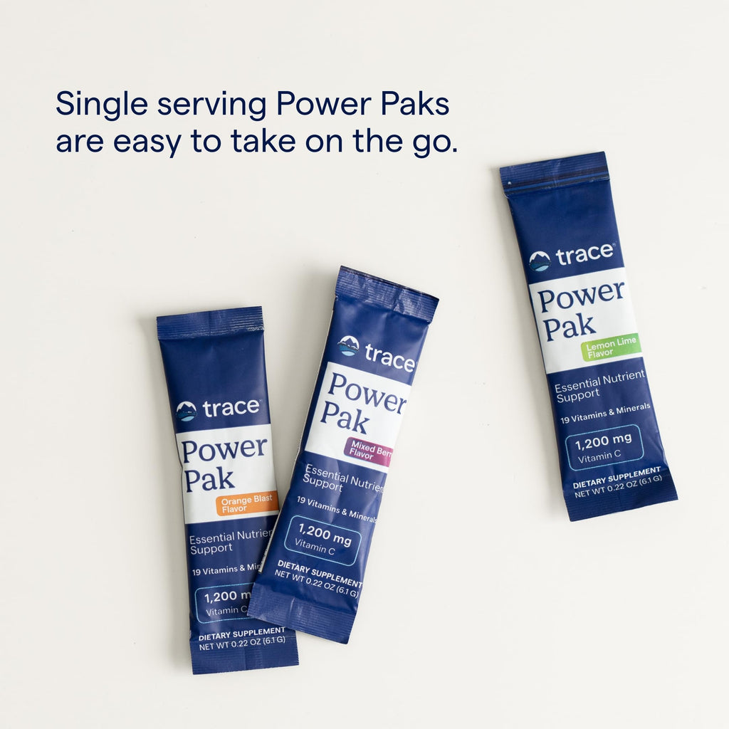 Trace Minerals Power Pak Multivitamin and Multimineral Packets - Electrolyte Support - 1200 mg Vitamin C plus 70+ Trace Minerals - Sugar Free - Citrus Flavor - 30 Packets