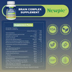 Newpie Brain Supplements for Memory & Focus,15 in 1 Brain Supplement Nootropic with Bacopa Monnieri,Alpha GPC, Ginkgo Biloba,Lion's Mane for Mental Clarity & Concentration 120 Caps (2)