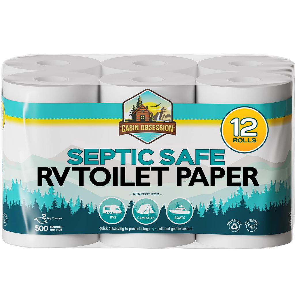 RV Toilet Paper - 12 Pack Septic Safe Toilet Paper 2-Ply Quick Dissolving Camper Tissue Paper Septic Safe to Prevent Clogs - Perfect for Automotive RVs, Septic Tank Systems, Boats, and Camping