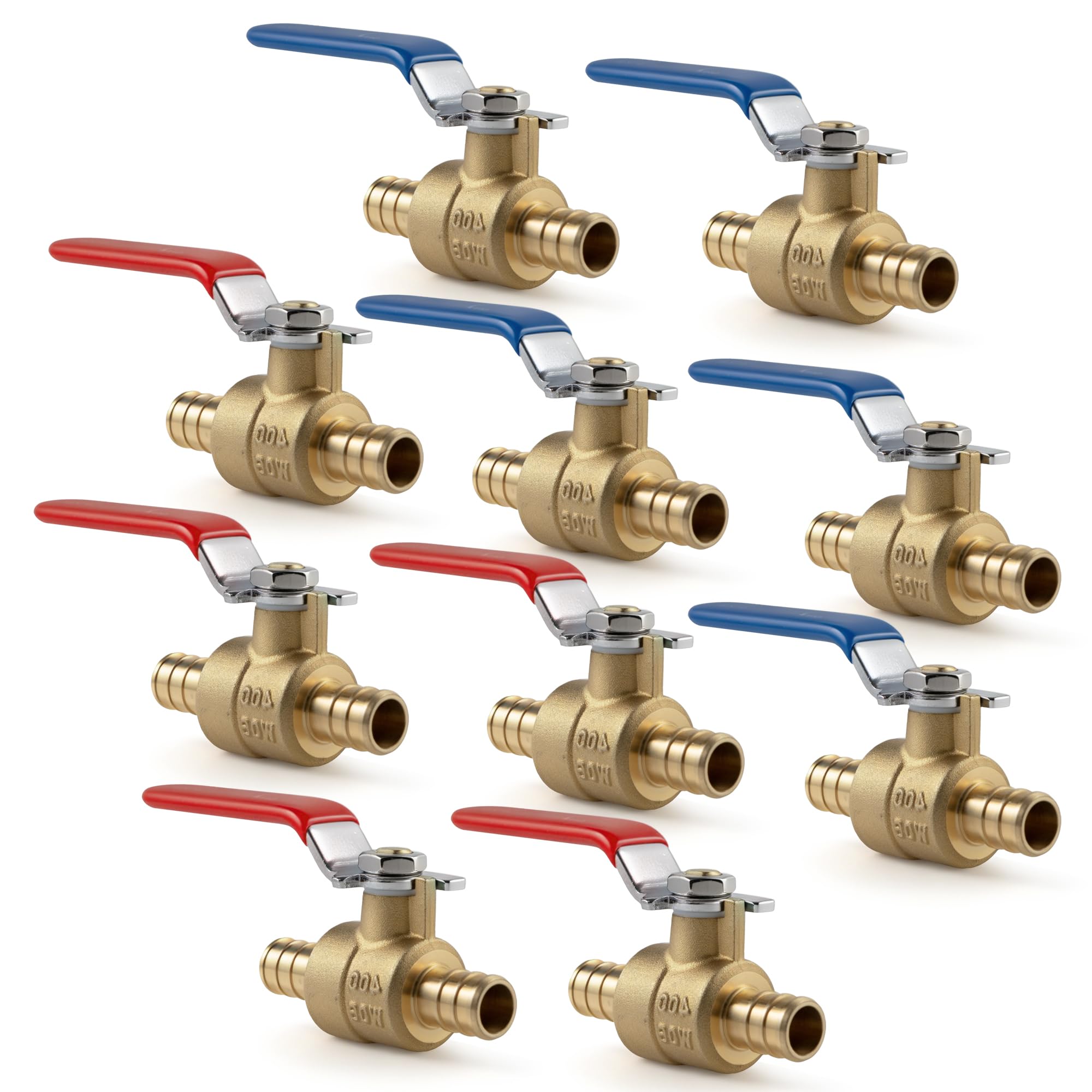 ‌VANCOCO 3/4" PEX Ball Valve 10-Pack - Lead-Free Brass PEX Shut Off Valve 3/4 inch for Pex Fittings Hot/Cold Water (5 Red/5 Blue)