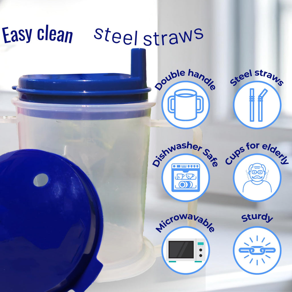ADAPTIVE UTENSILS Adult sippy cups for elderly spill proof with straw Adult sippy cup for elderly spill proof | Spill proof cup | Set of 5 pcs with stainless steel straws and dishwasher