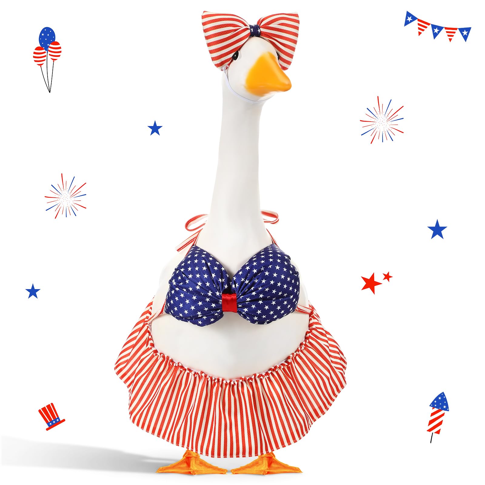 Silicherry 4th of July Goose Outfit Set Patriotic Lawn Porch Goose Clothes American Flag Goose Costume Independence Day Goose Outfit for 23'' Plastic Goose Outdoor Patio Yard Lawn Art(Bikini)