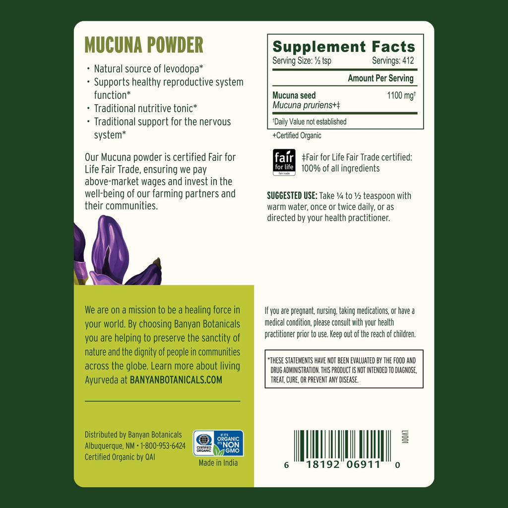 Banyan Botanicals Kapikacchu Powder, 1 Pound - USDA Organic - Mucuna pruriens - Natural Source of L-dopa*