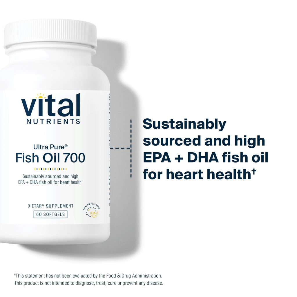 Vital Nutrients Ultra Pure Fish Oil 700 - Supports Heart, Brain, and Joint Health* - Sustainably Sourced High EPA & DHA Omega-3 Fatty Acid - Lemon Flavor - Gluten, Dairy & Soy Free - 60 Softgels