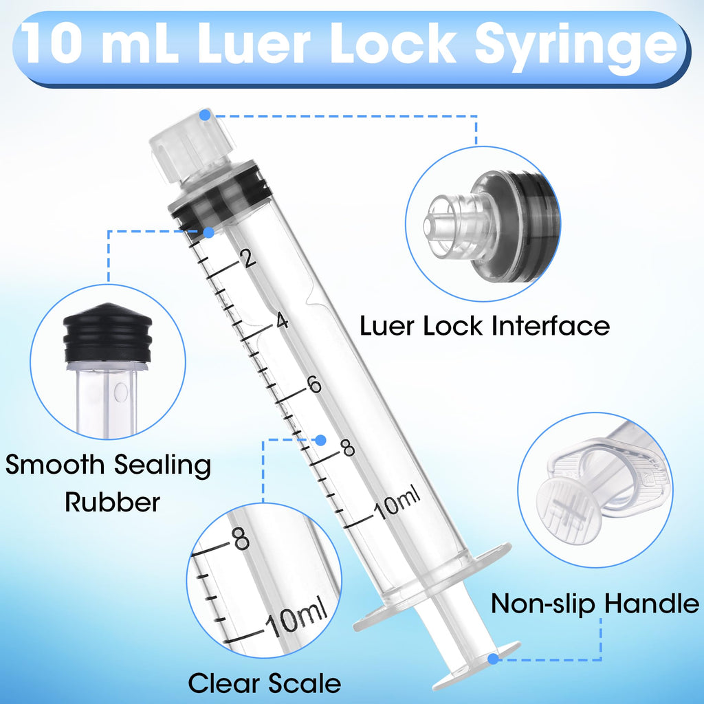 50Pack 10ml/cc Luer Lock Syringe without Needle, Plastic Syringe with Caps for Liquid, Sterile Individually Wrapped