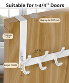 Optish Door Hooks for Hanging, Over The Door Towel Racks for Bathroom, Coat Rack Door Towel Hanger Towel Hooks (2Pack, White, Fit 1-3/4" Doors)