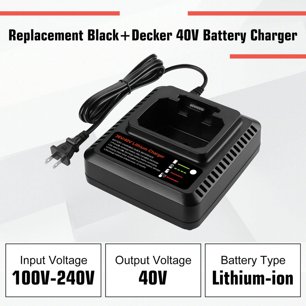 2Pack 40V 3.6Ah Replacement Battery and Charger for Black and Decker 40V Battery Lithium LBX2040 LBXR36 LBXR2036 LST540 LCS1240 LBX1540 Compatible with Black Decker 40V String Trimmer Tool(3Pack)