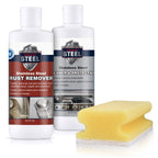 CLEAN MY STEEL Stainless Steel Rust Stain Remover & Cleaner Kit, NSF Safe for Food Areas. Includes Cleaner for Commercial Equipment, Appliances, Gloves & Sponge (8.5 oz)