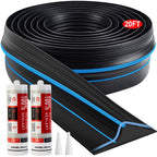 Jin&Bao Universal Garage Door Threshold Seal Strip 20FT Kit, Bottom Waterproof Rubber Weather Stripping Replacement（Blue, 2 Adhesive）