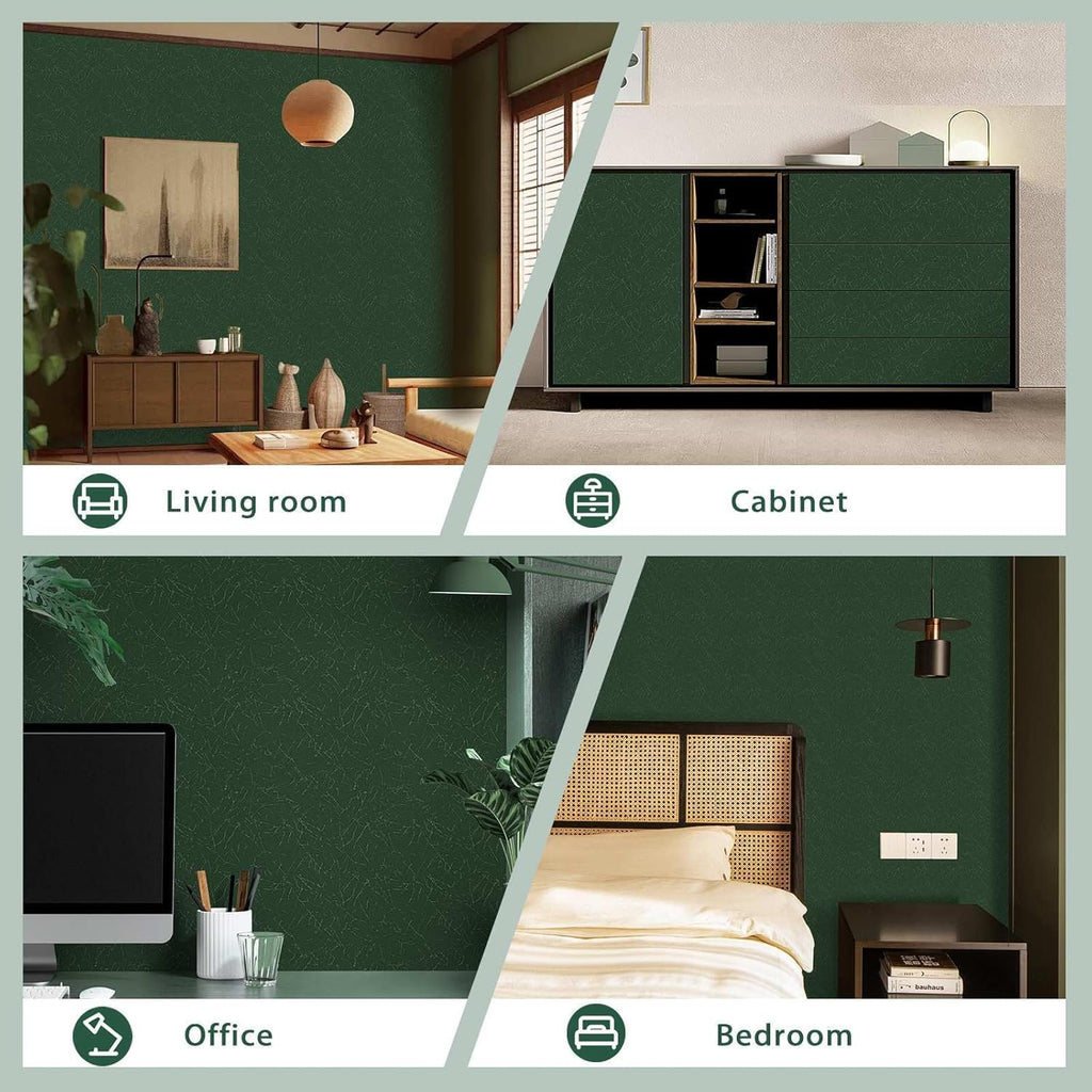 Abyssaly Green Wallpaper Peel and Stick 15.7" x 393.7" Silk Embossed Green Contact Paper for Cabinets Removable Self Adhesive Textured Wallpaper Covering for Bedroom with Scraper, Paper Cutter