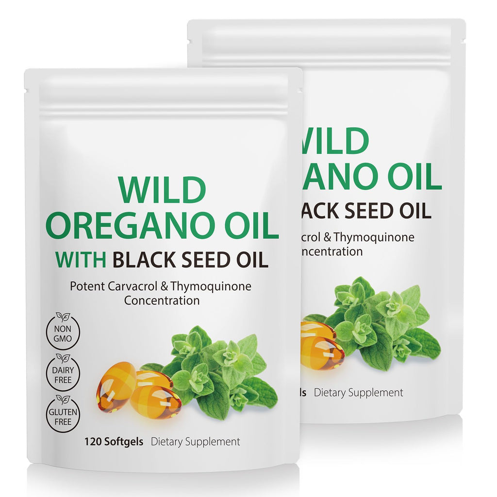 Oil of Oregano with Black Seed Oil, 6000mg Oregano Oil Capsules Organic, of Oregano Supplement Capsules, Natural Antioxidants, Non-GMO, Gluten Free, 120 Softgels, Pack of 2
