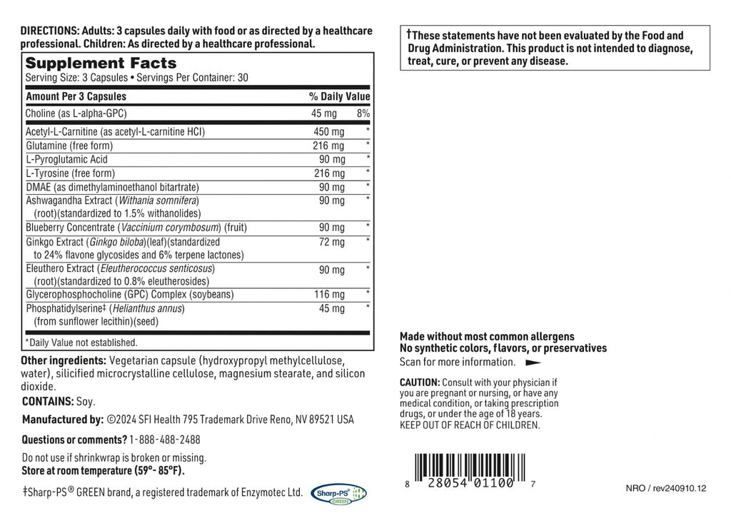 SFI Health Klaire Labs Neurothera - Supports Mental Clarity with Phosphatidylserine, Choline & Ginkgo, Cognitive Support Blend with No Dairy or Artificial Preservatives (90 Capsules)