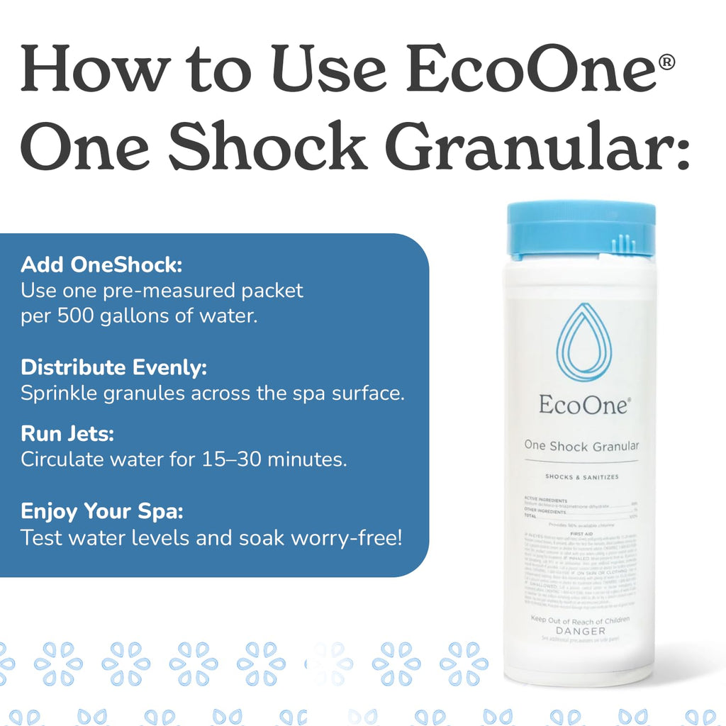 One Shock Granular by EcoOne | Self-Dissolving Hot Tub Shock Treatment Chlorine Granules | Daily or Weekly Spa Shock & Sanitation | Sodium Dichloro-Triazinetrione Dihydrate (55% Chlorine), 2 Lb