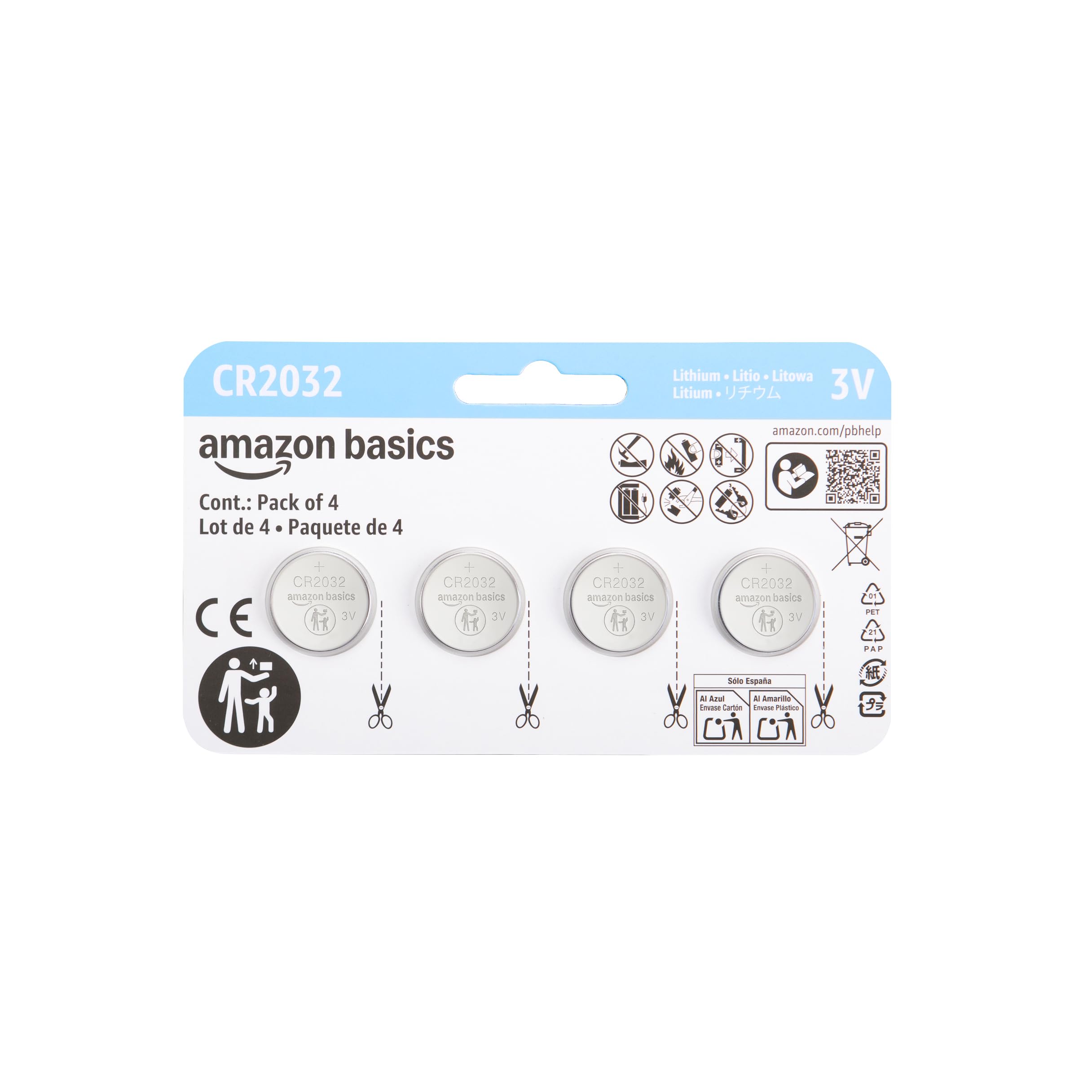 Amazon Basics CR2032 Lithium Batteries, 6-Pack, Child-Proof Package, Non-Coated - AirTag Compatible