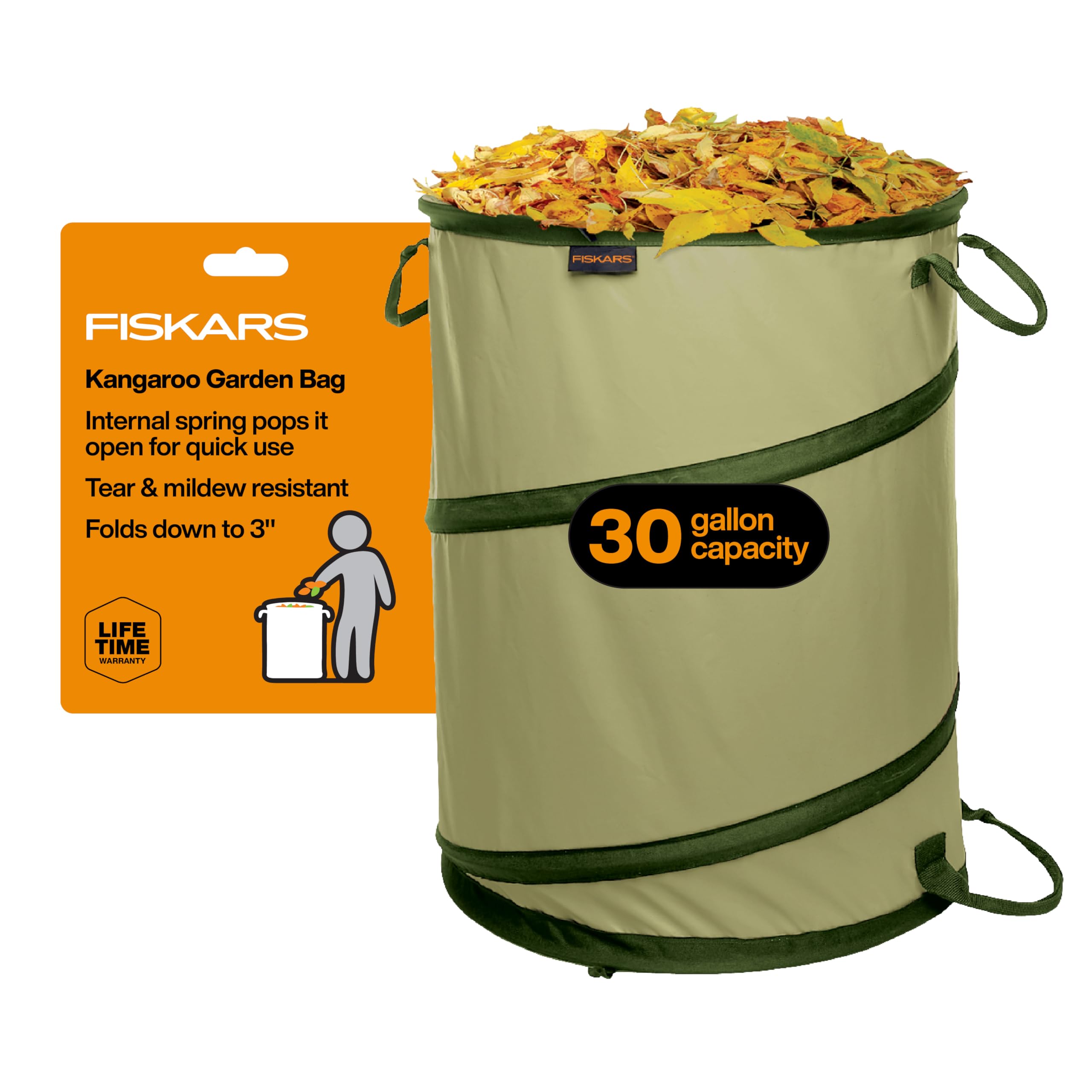 Fiskars 30-Gallon Kangaroo Collapsible Pop Up Garden Bag for Yard Waste