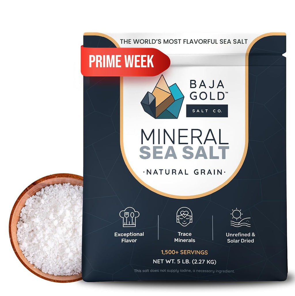 Baja Gold Mineral Sea Salt - Recommended by Gary Brecka - Organic Natural Grain Salt for Cooking & Baking | Low Sodium, Authentic Baja Salt | Ideal for All Culinary Creations | 5 lb. Resealable Bag, 1,500+ Servings