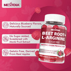 Beet Root Gummies, Beetroot & L-Arginine, Red Beets Supplements w/ Vitamin B1, B2, B3, B5, B6, Folate, B12 for Energy Boost & Circulation Support, Sugar Free Nitric Oxide Gummies, 60 Beet Chews