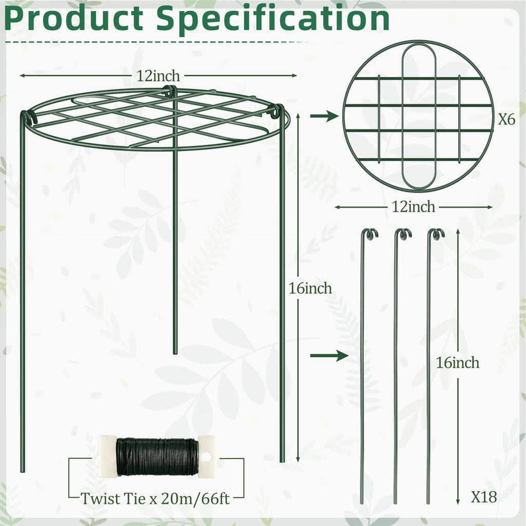 6 Pack 12 x 16 Inch Peony Cages and Supports for Outdoor Plants