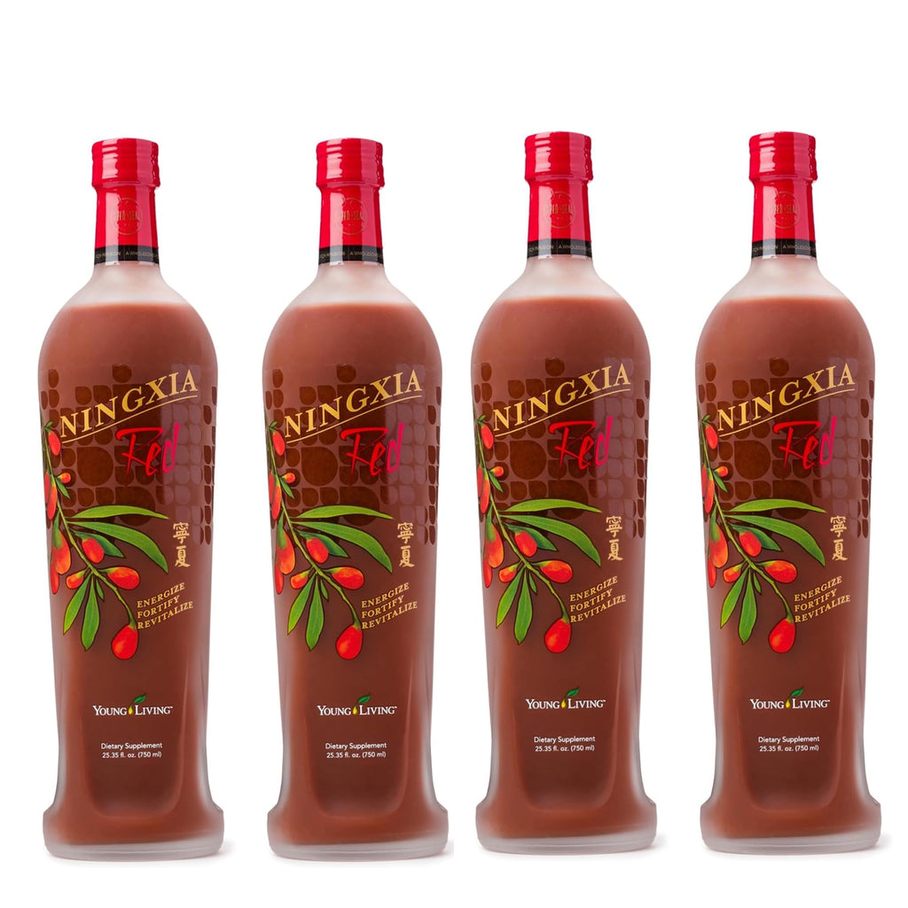 Young Living NingXia Red Antioxidant Drink | 25.35 fl oz | Superfruit with Wolfberry, Blueberry, Pomegranate, Orange, Lemon & Yuzu Essential Oils | 4 Pack