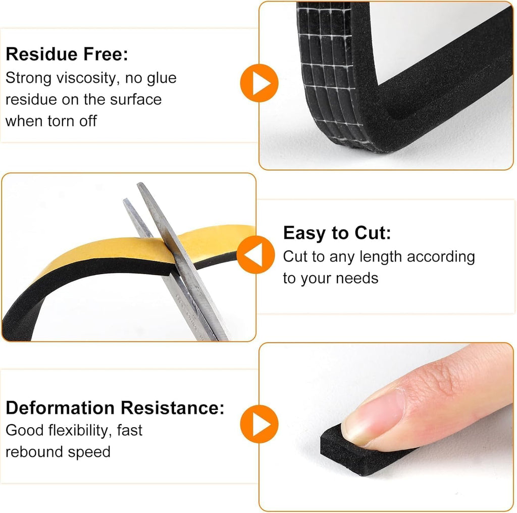 Ninsula 13Ft Door Weather Stripping, (1/2in x 1/2in), Strong Adhesive, Sound Proof, Door Insulation, Weatherproof Foam Tape for Doors, Weatherstripping for Doors Frames, Windows