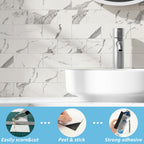Art3d 102-Piece Faux Stone Peel and Stick Backsplash Tile, Waterproof Thick PVC Stick On Subway Wall Tile for Kitchen Bathroom Laundry Room Fireplace - 3" x 6" Gray Marble