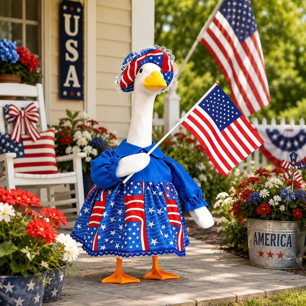 ARGOOFG Porch Goose 4th of July Outfits Clothes for Large 23" H Statue