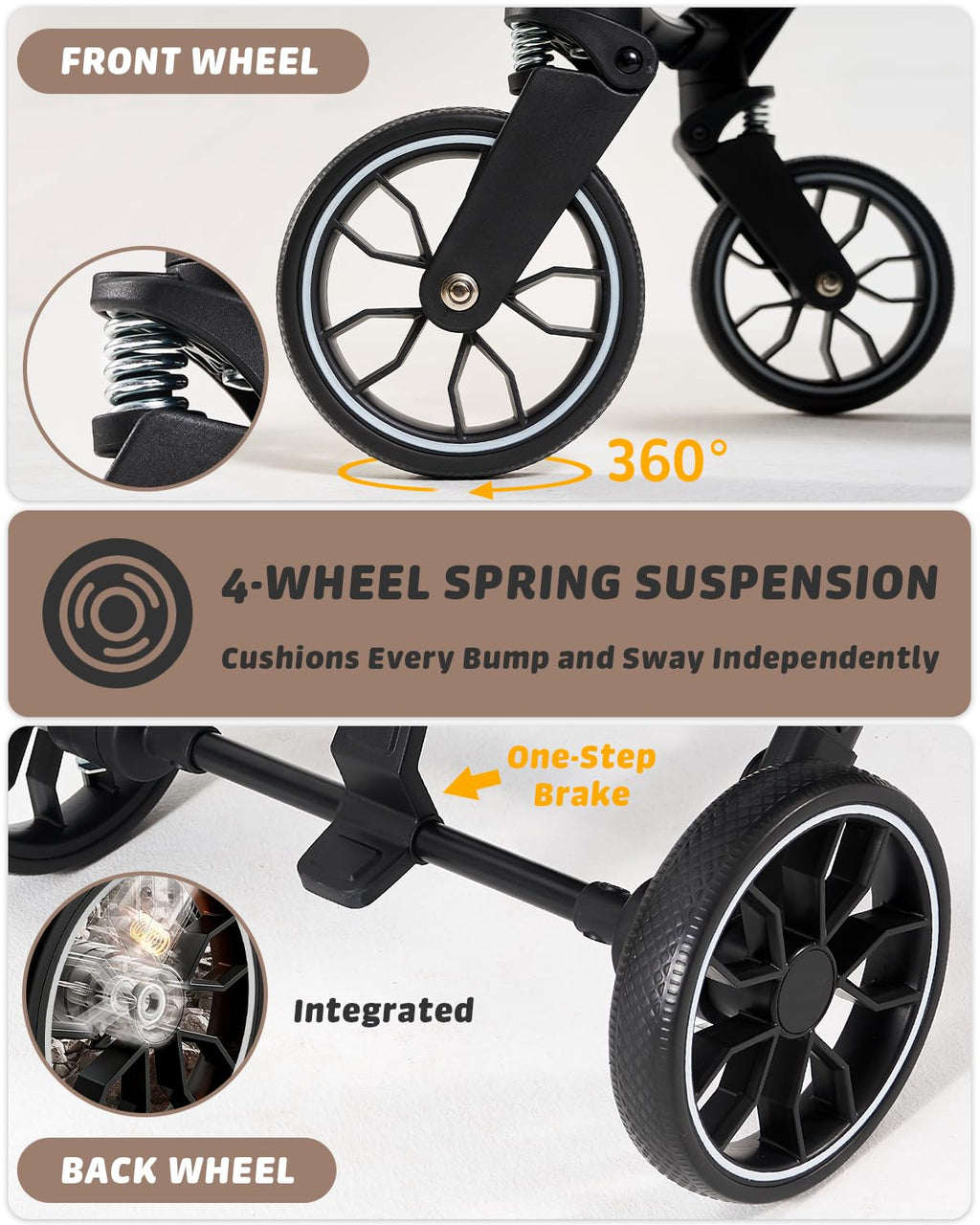 797Audio Dog Stroller for Small Medium Dogs,Pet Stroller for Cats Puppy Up to 121lbs,Foldable,One Click Folding,4 Wheel Shock Absorption,Adjustable Canopy with Sun Shades,Removable Washable Pad(Brown)