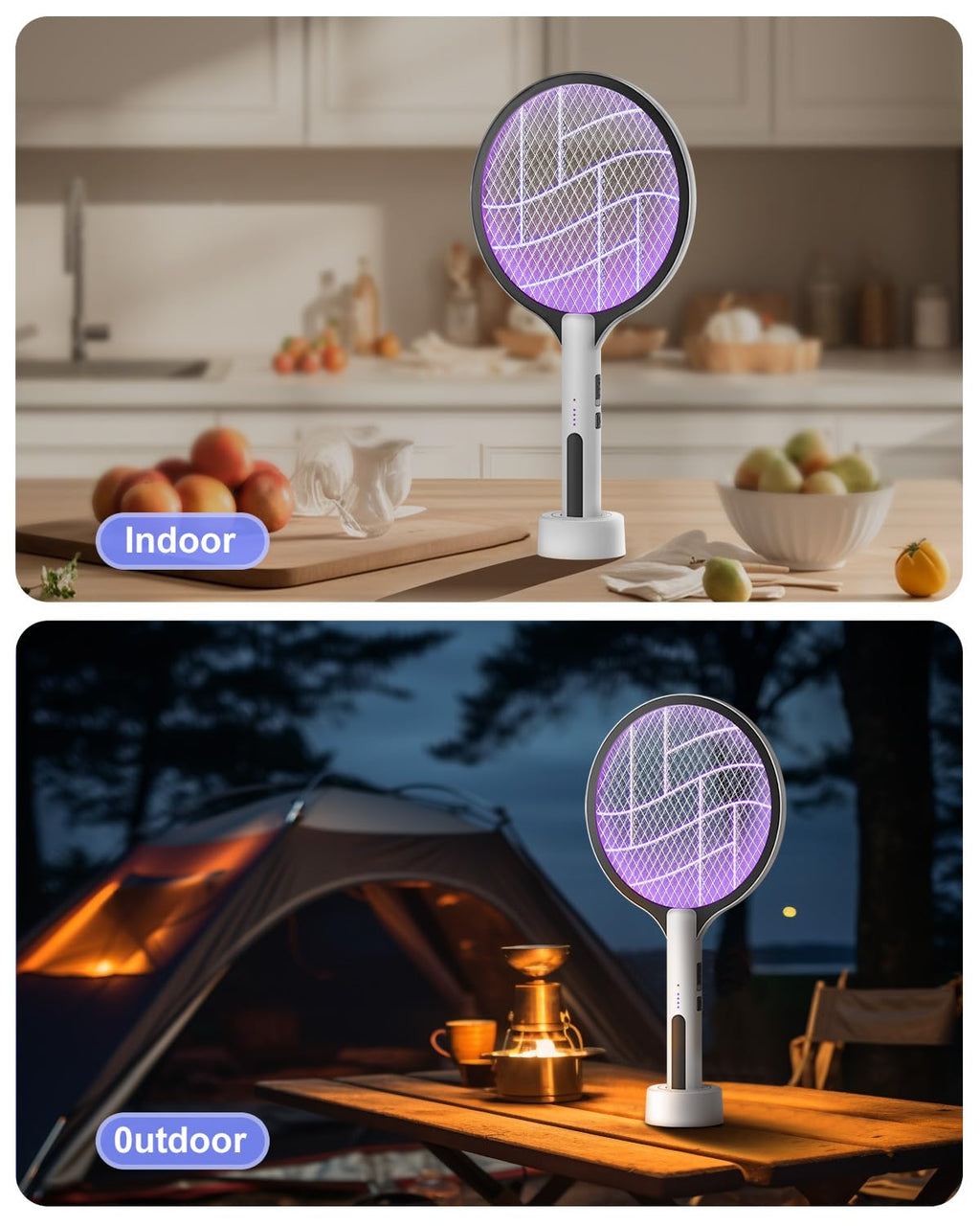 2PACK Electric Fly Swatter 4500V Bug Zapper Racket, 2 in 1 Handheld Fly Zapper & Purple Mosquito Killer Rechargeable and 3-Layer Safety for Indoor Home Office Backyard Patio Camping