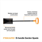 Fiskars 47" Spade Garden Shovel, Steel Flat Spade with Ergonomic D-Handle, Sharp Blade Square Shovel for Lawn Edging, Digging, Heavy Duty Yard Tool, Easy Cuts in Grass and Turf
