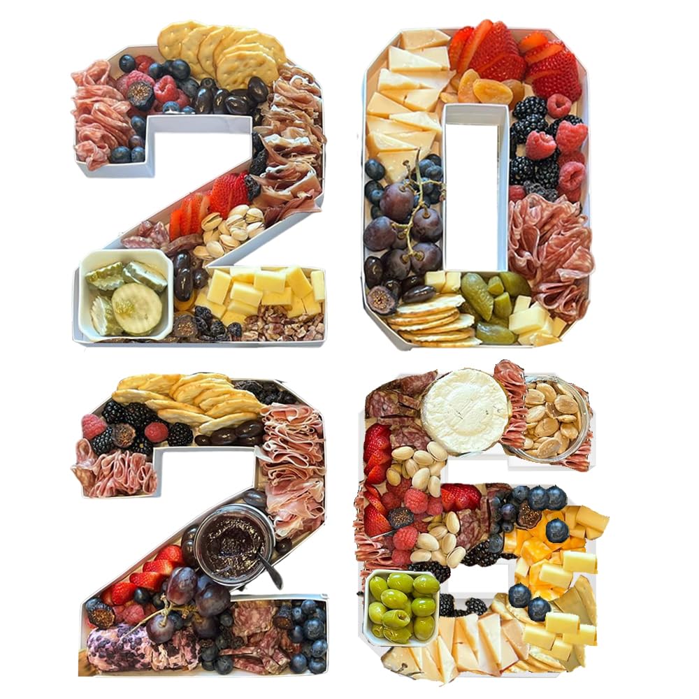 2026 Plastic Fillable Charcuterie Number Letter Shaped Serving Tray, Waterproof Food Dish Plate, 10 inch, New Year Graduation Party Treat (2026)