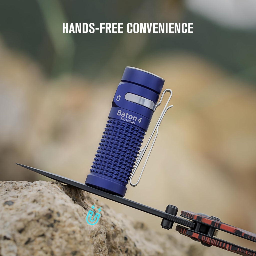 OLIGHT Baton4 Premium Edition EDC Lights 1300 Lumens with Type-C Charging Box, Powered by Rechargeable Battery, Small Bright Flashlight for Camping, Emergencies, Outdoors (Regal Blue)