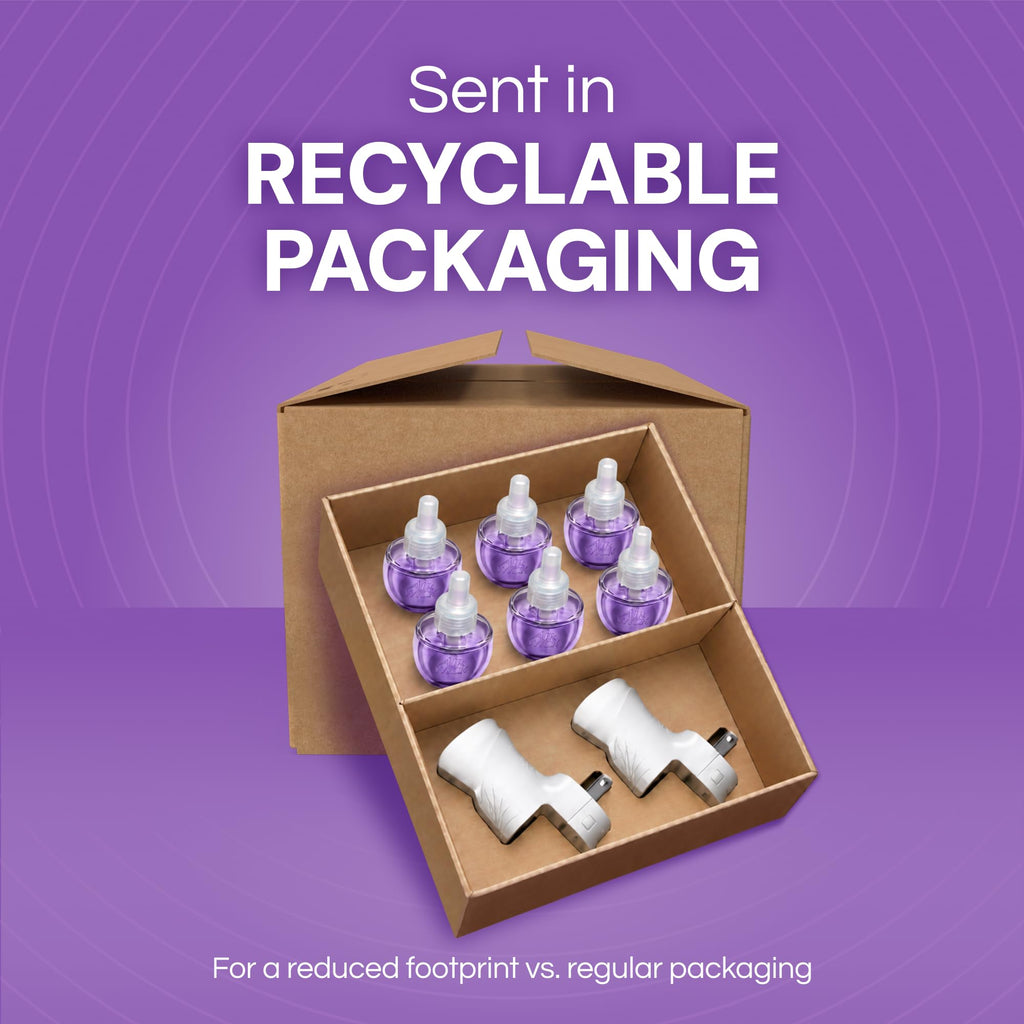 Air Wick Plug in Scented Oil Starter Kit, 2 Warmers + 6 Refills, Lavender & Chamomile, Eco Friendly, Essential Oils, Air Freshener