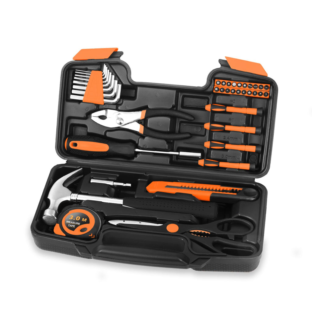 HANGYING 39 Piece Orange Home Tool Set, General Repair Small Hand Tool Kit with Toolbox Storage Case, Household Tool Set for Home Garage Office College Dormitory Use