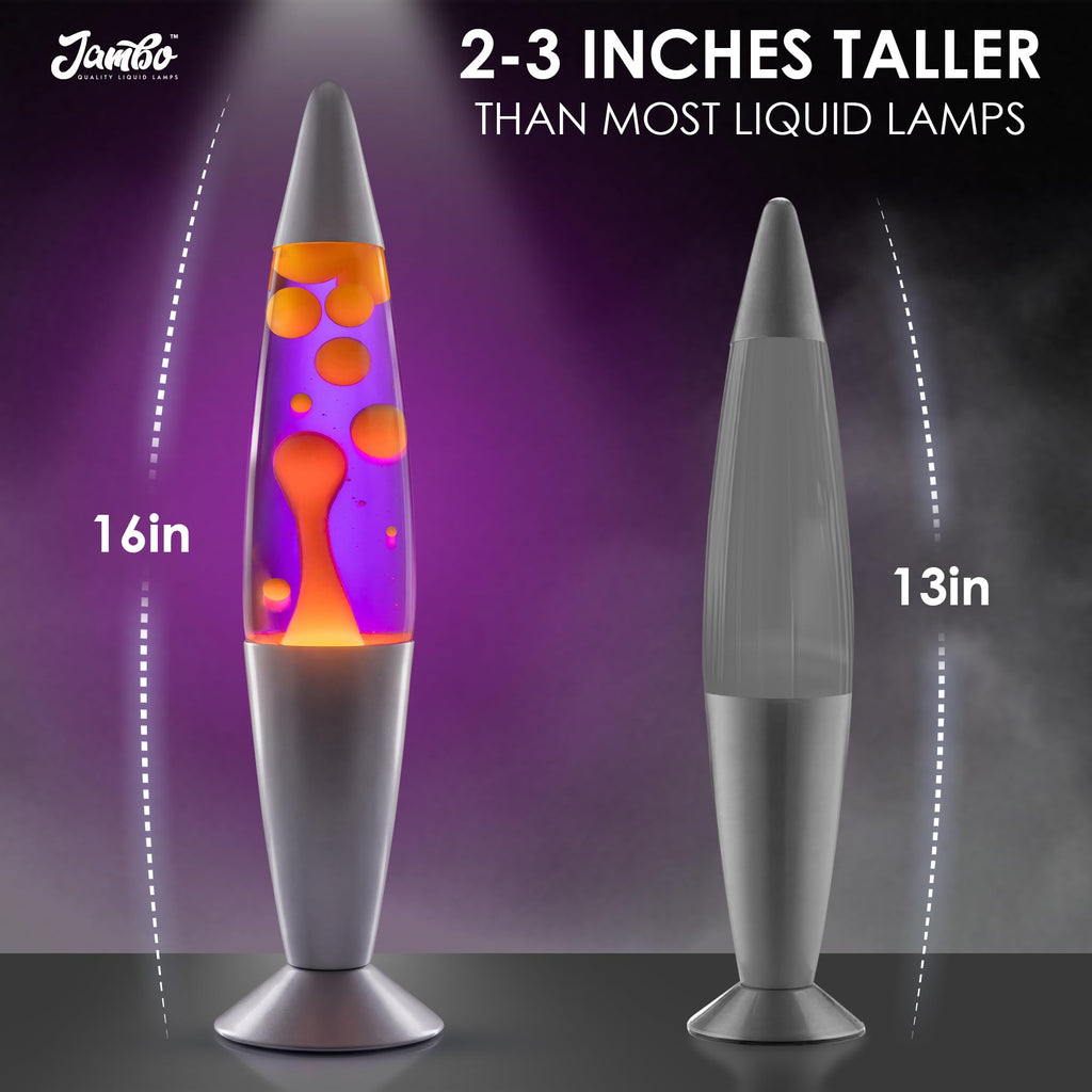 JAMBO 16" Beautiful Lamp- Purple with Yellow/Orange Wax, Relaxing Liquid Light, Night Light Nightlight, Home Decor Living Room Office Bedroom Lamp for Adults Teens Kids Magma Motion